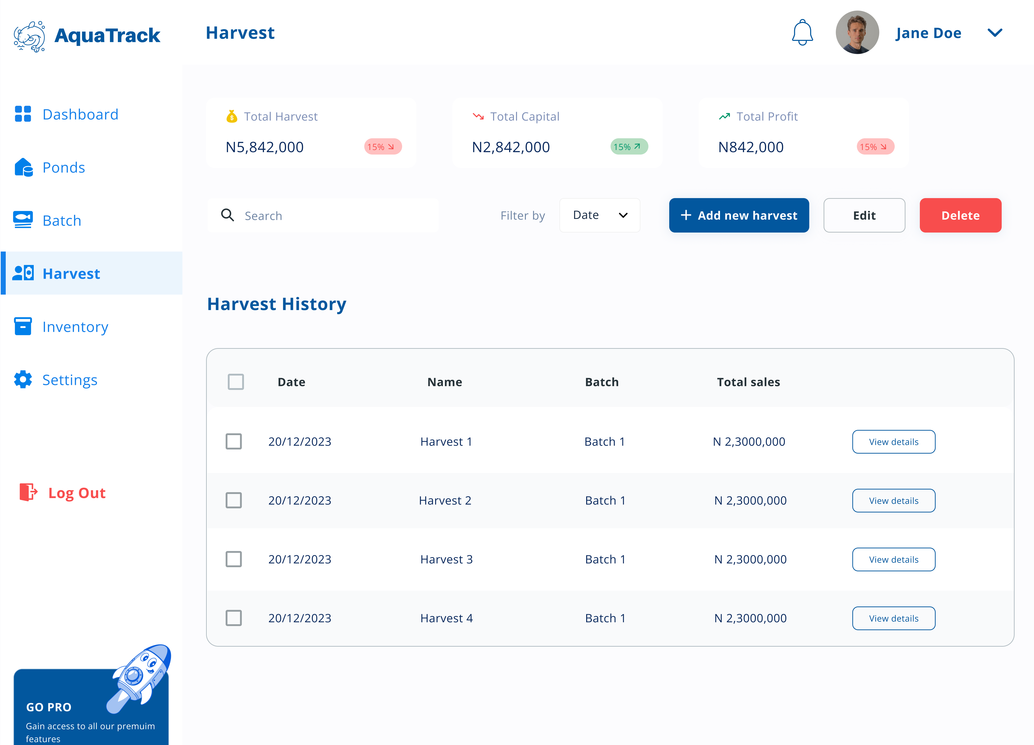 Aquatrack Harvest Default